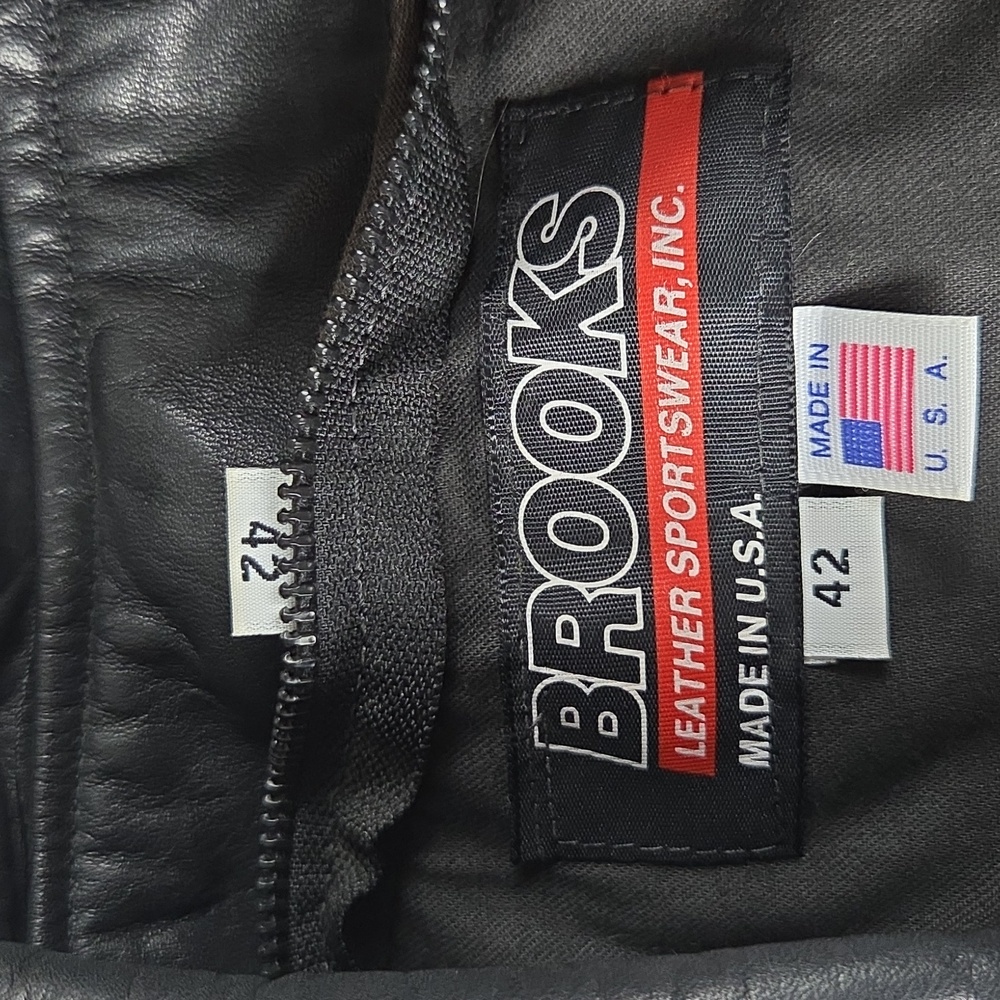 Brooks Black Leather Biker Jacket Coat Womens Size 42 MEDIUM Womans M - Picture 12 of 16